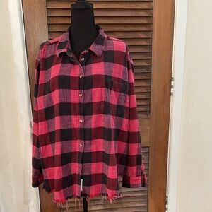 Lucky Brand Red and Black Casual Button Down Shirt